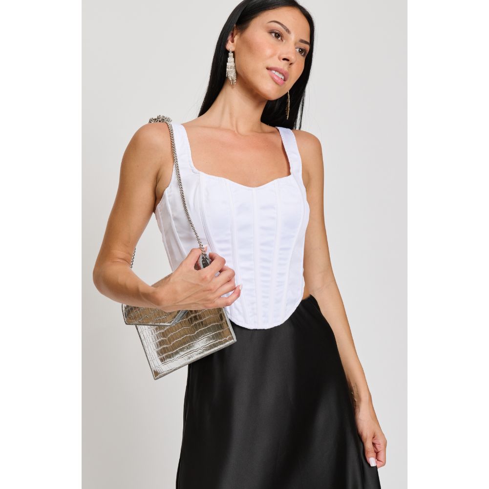 Woman wearing Silver Sol and Selene Katniss Clutch 842017133773 View 2 | Silver