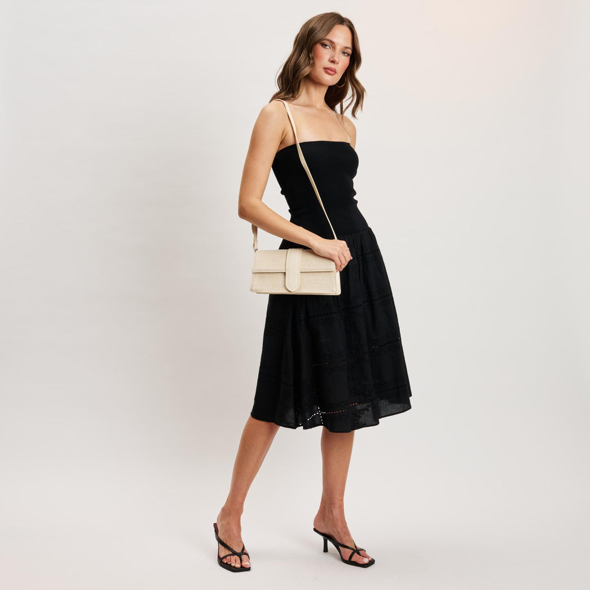 Woman wearing Ivory Moda Luxe Violet - Straw Monotone Crossbody 842017140139 View 4 | Ivory