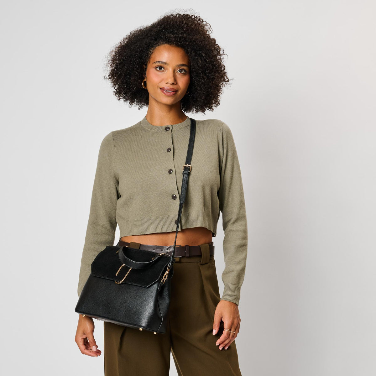 Woman wearing Black Moda Luxe Nico Satchel 842017143390 View 3 | Black