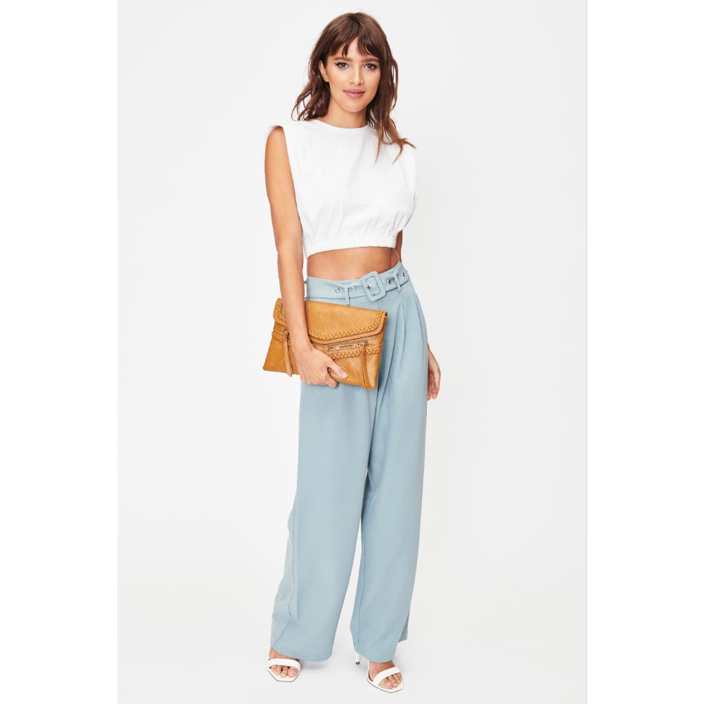 Woman wearing Mustard Moda Luxe Laurel Crossbody 842017128113 View 4 | Mustard