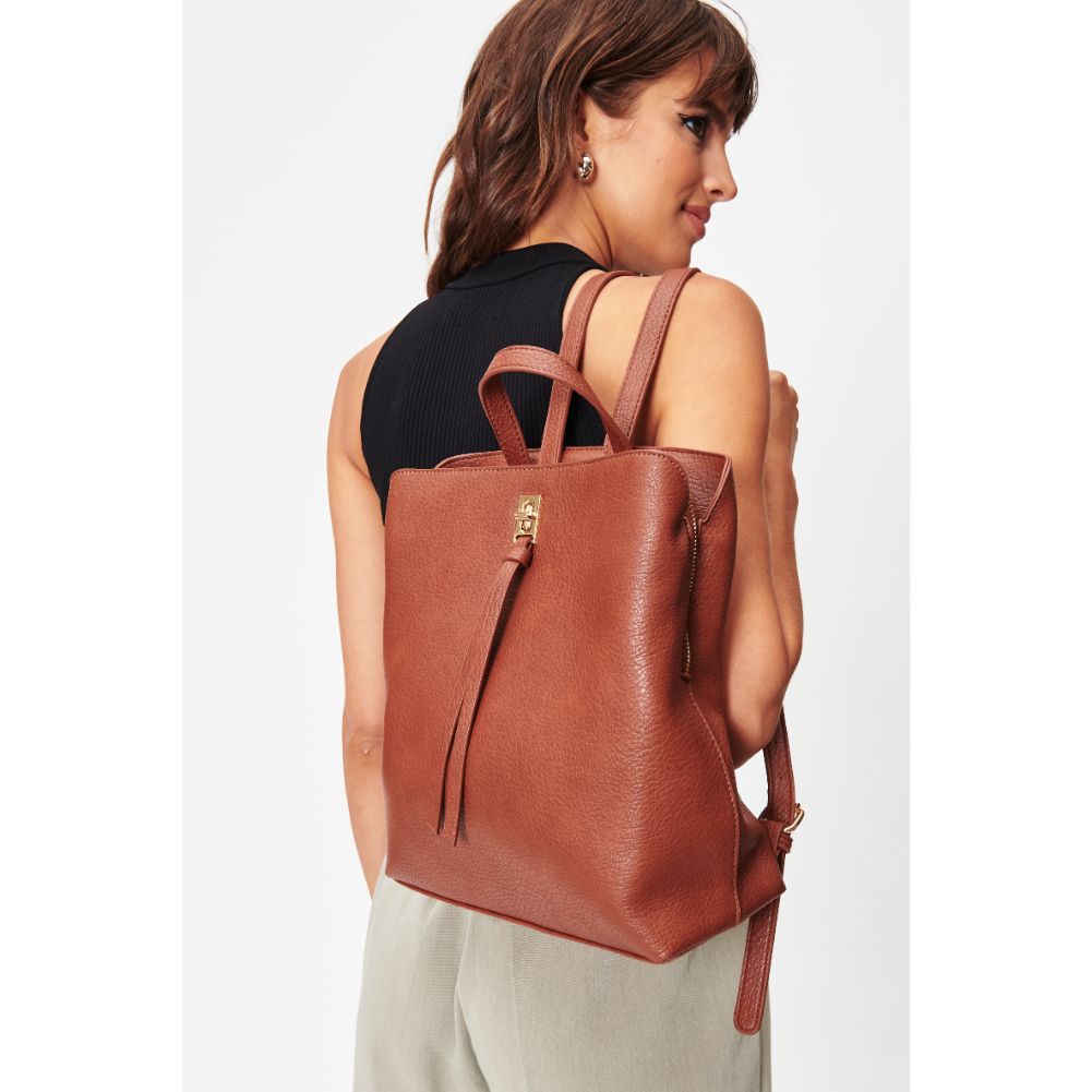 Woman wearing Cognac Moda Luxe Sylvia Backpack 842017128311 View 2 | Cognac