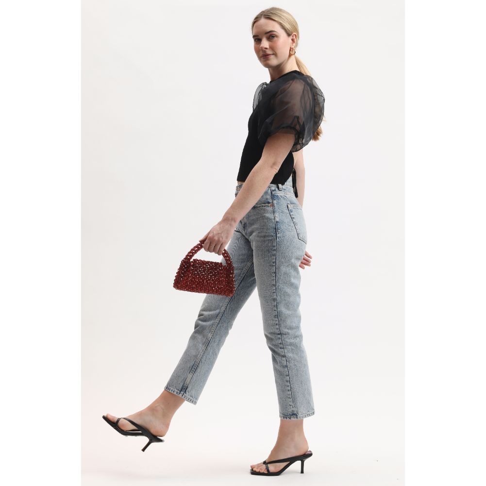 Woman wearing Wine Sol and Selene Dolly Evening Bag 842017133490 View 3 | Wine