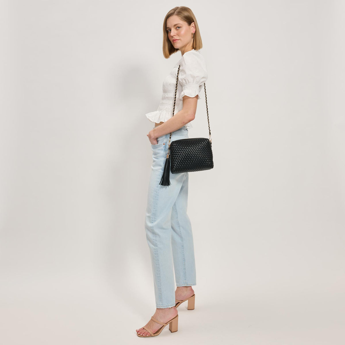 Woman wearing Black Moda Luxe Roxana Crossbody 842017137450 View 2 | Black