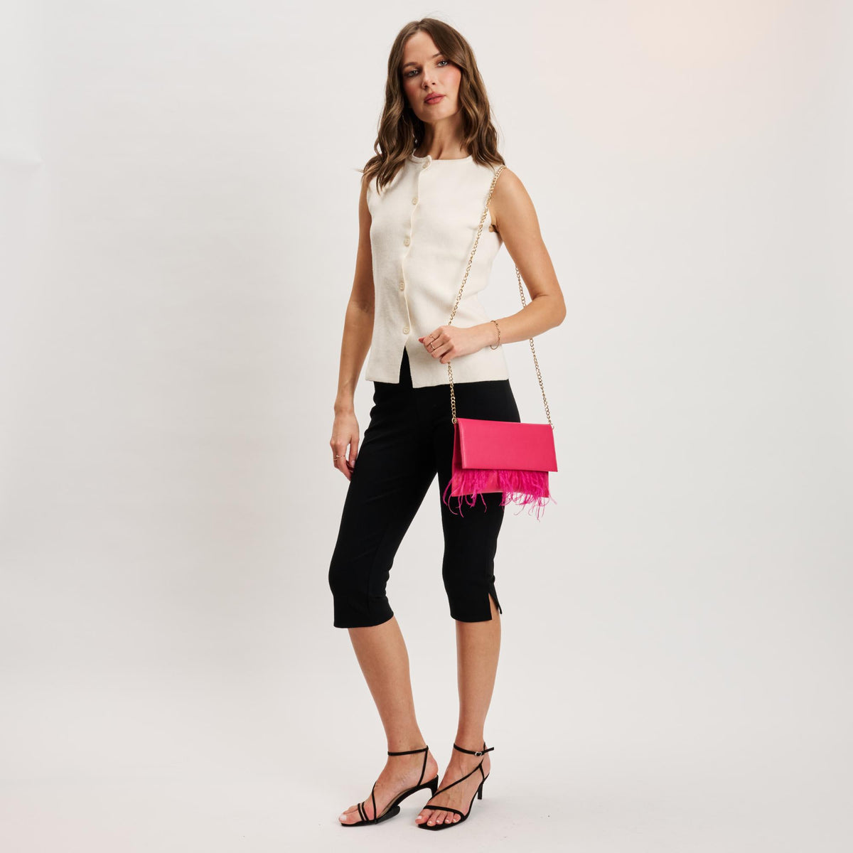 Woman wearing Hot Pink Moda Luxe Everlee Clutch 842017131151 View 3 | Hot Pink