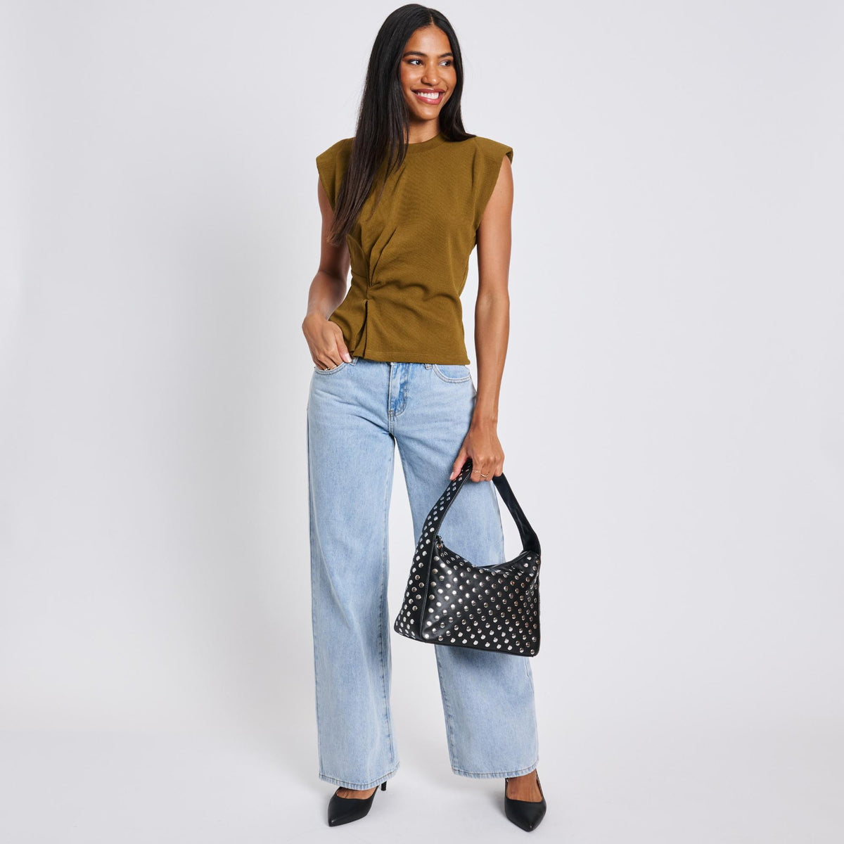 Woman wearing Black Moda Luxe Rebel Crossbody 842017136460 View 3 | Black
