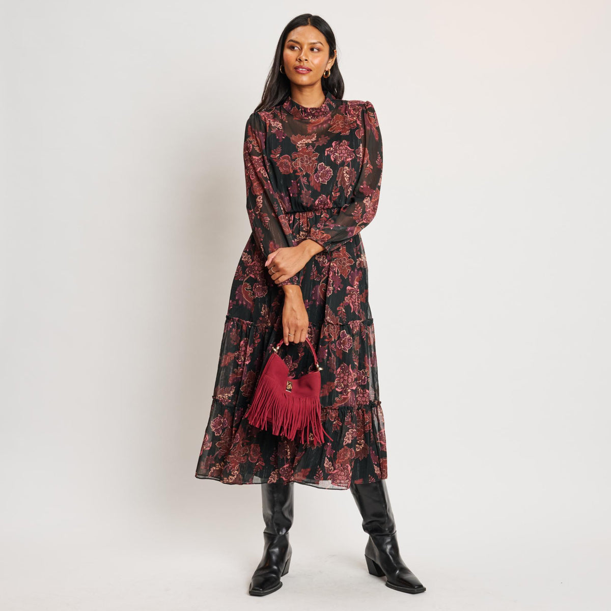 Woman wearing Red Moda Luxe Faith Crossbody 842017139065 View 3 | Red