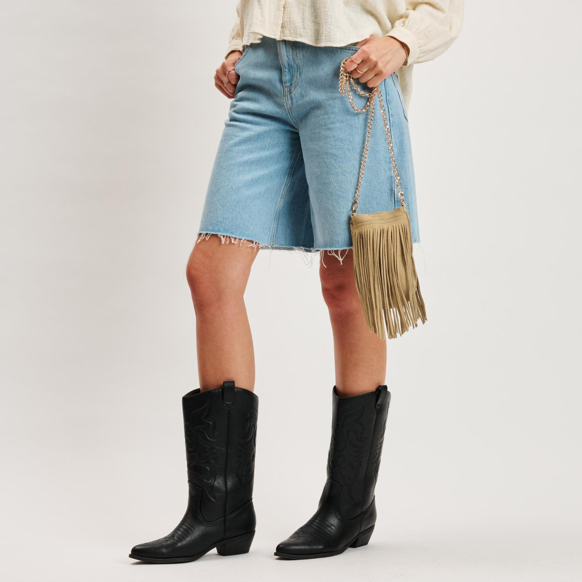 Woman wearing Custard Moda Luxe River Evening Bag 842017140542 View 3 | Custard