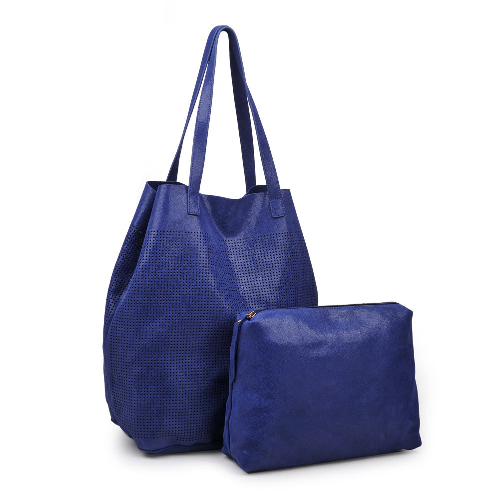 Woman wearing Navy Moda Luxe Stella Tote 842017115359 View 2 | Navy