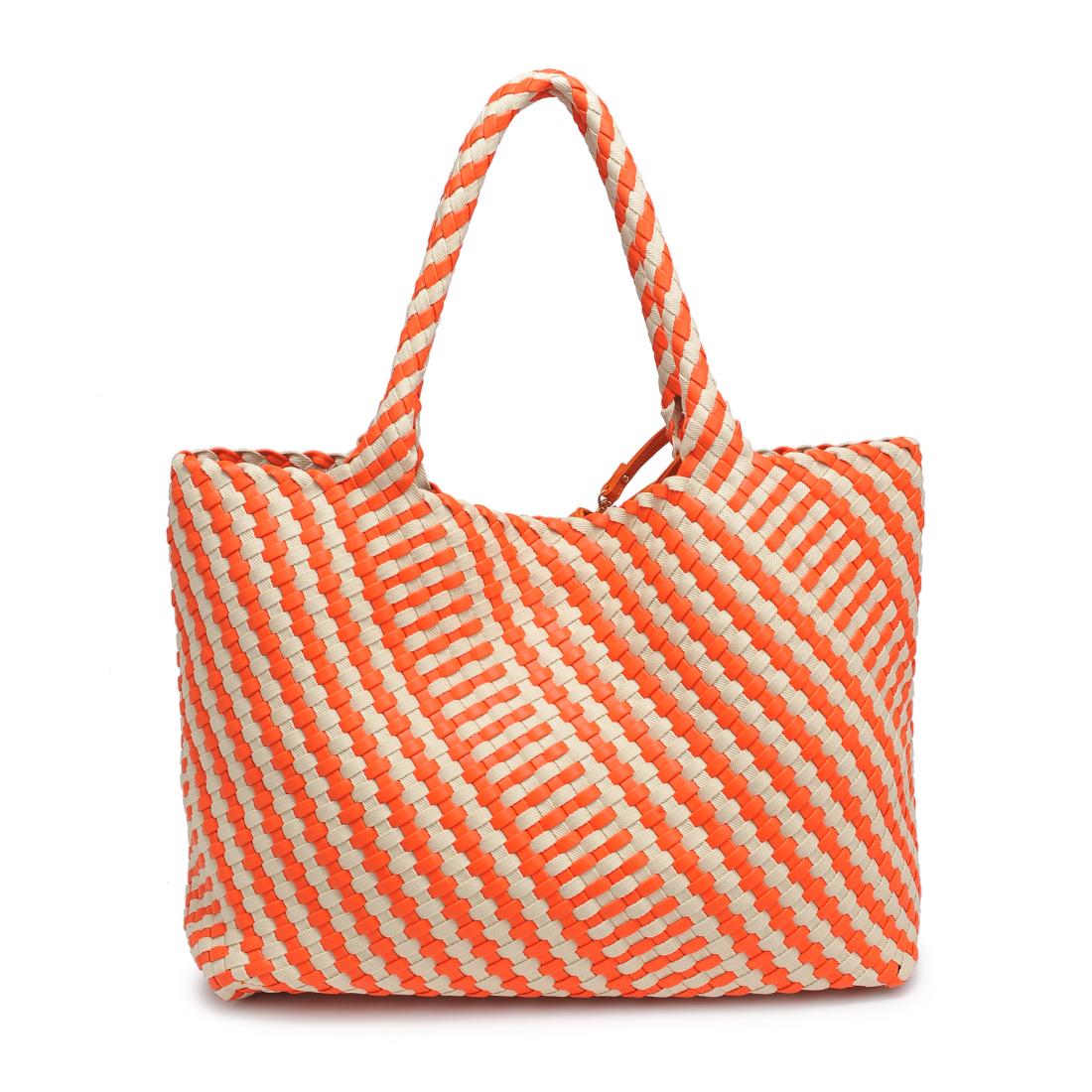 Woman wearing Orange Ivory Moda Luxe Solana - Mixed Material Tote 842017138600 View 7 | Orange Ivory