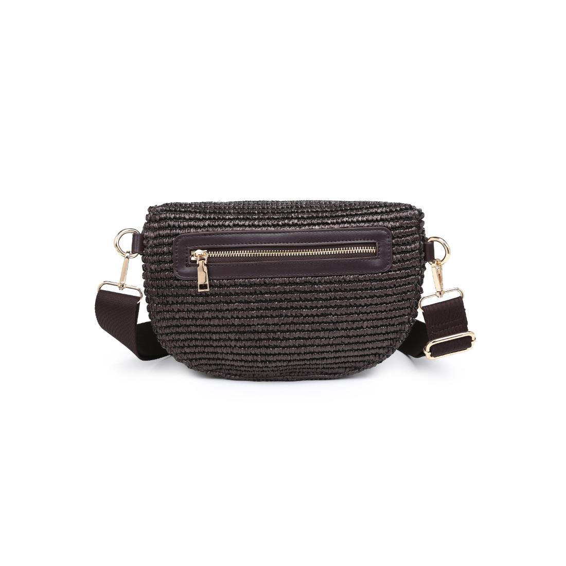 Woman wearing Chocolate Moda Luxe Gizelle - Large Checker Belt Bag 842017141051 View 7 | Chocolate