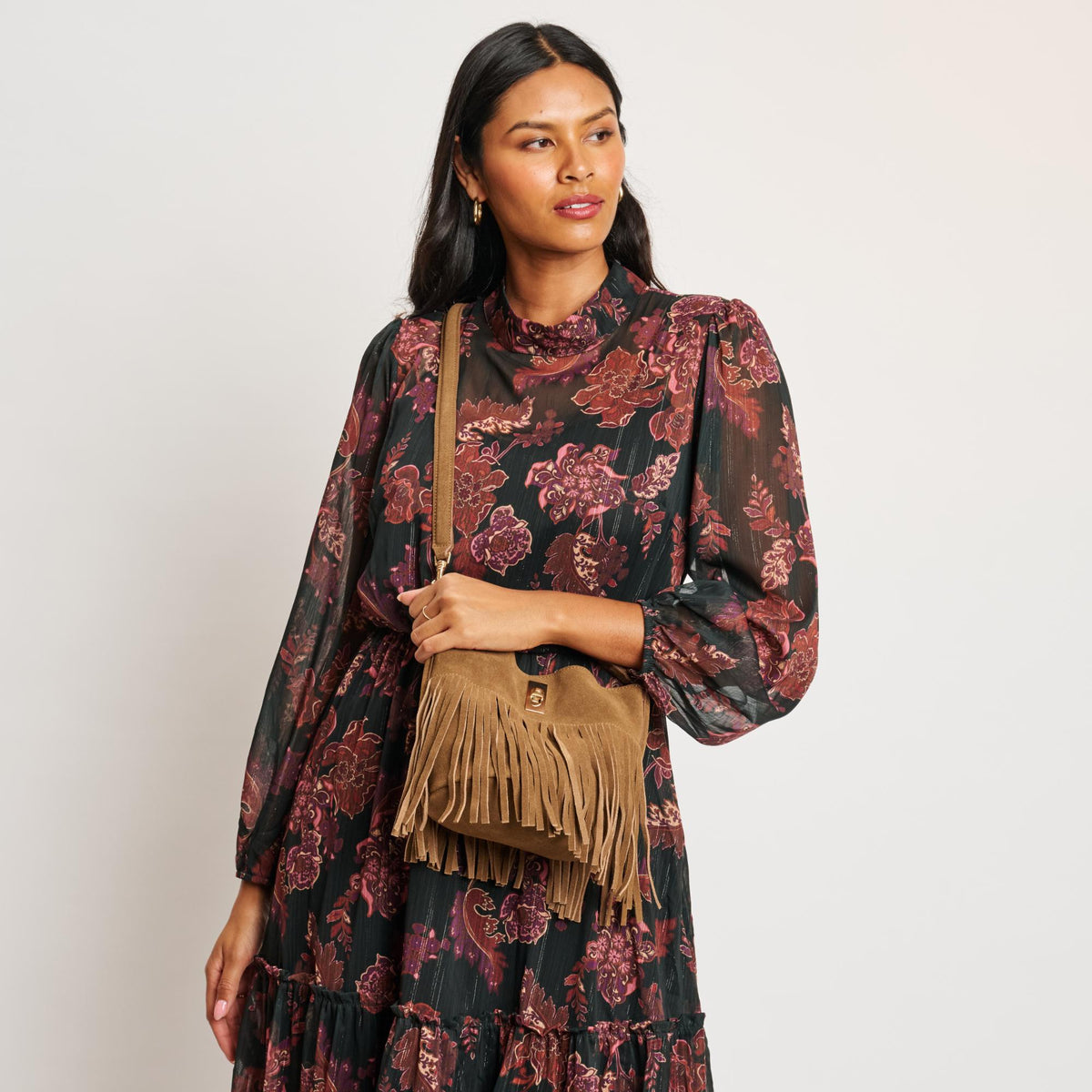 Woman wearing Hazelnut Moda Luxe Faith Crossbody 842017139041 View 3 | Hazelnut