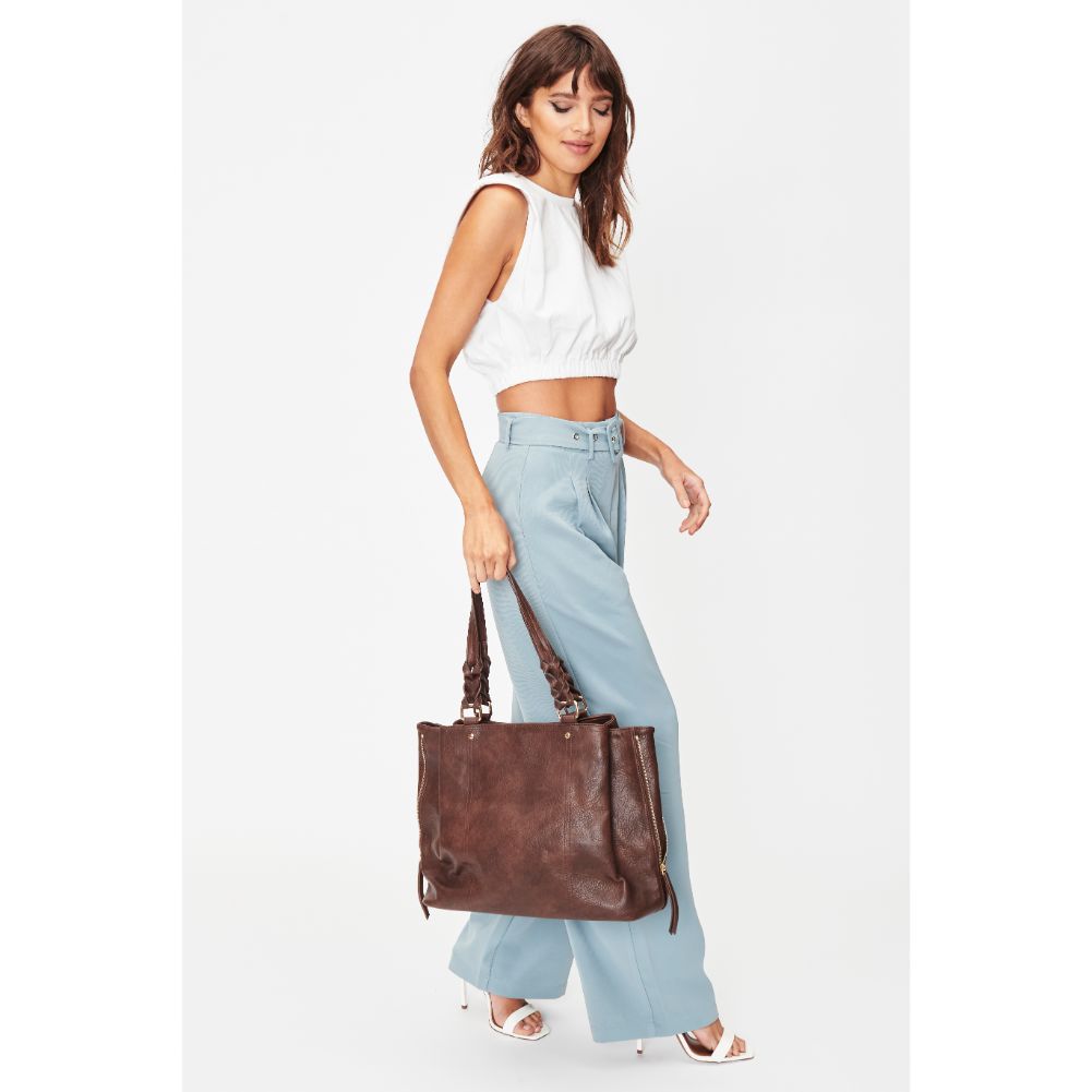 Woman wearing Espresso Moda Luxe Clementine Tote 842017128069 View 4 | Espresso