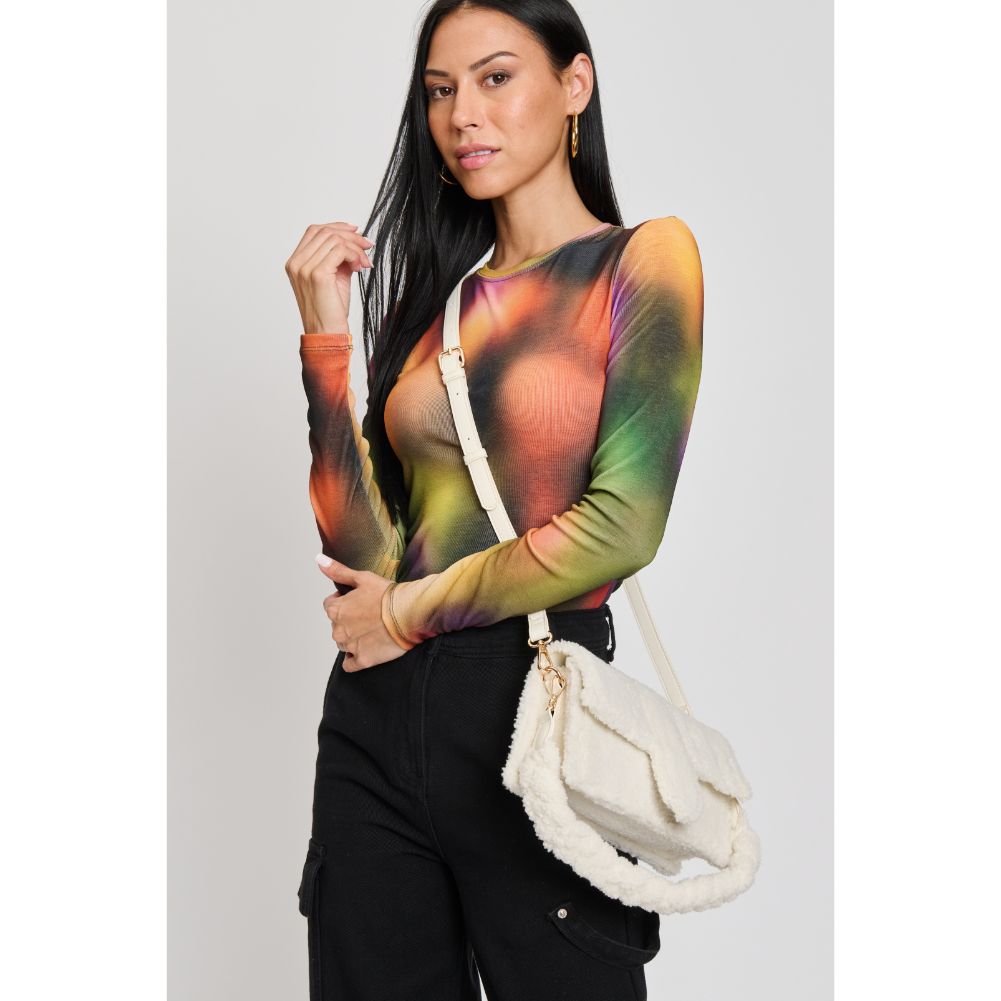 Woman wearing Ivory Sol and Selene Fergie Crossbody 842017133698 View 3 | Ivory