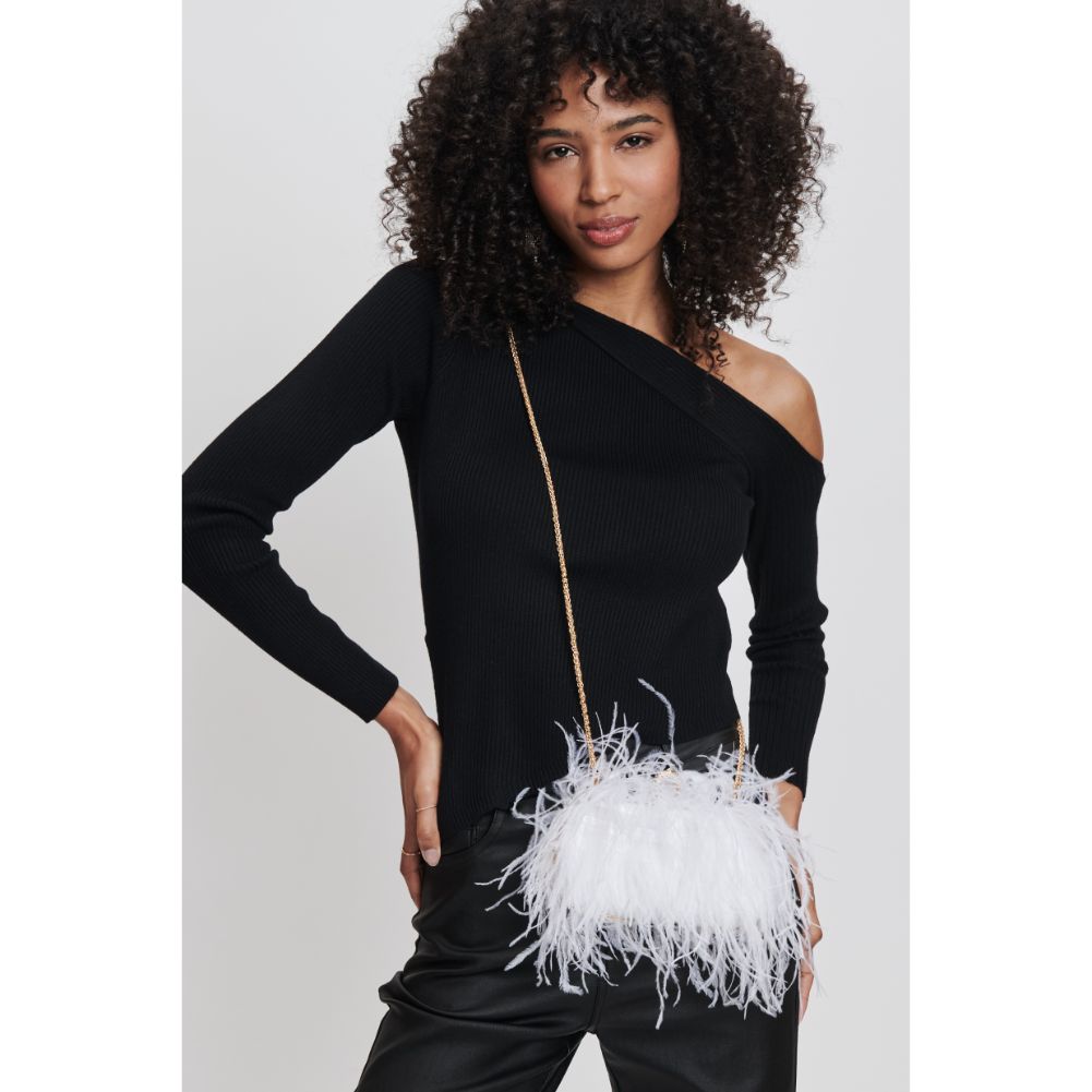 Woman wearing White Sol and Selene Harlow Evening Bag 842017131526 View 1 | White