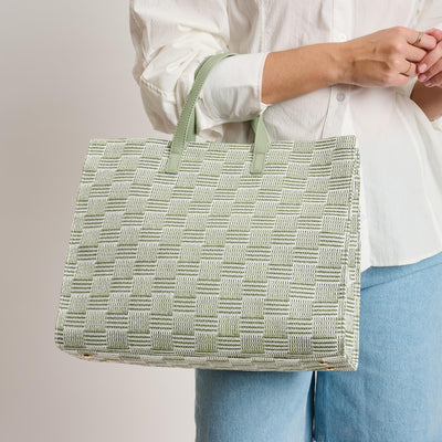 Woman wearing Sage Moda Luxe Camila Tote 842017140313 View 1 | Sage