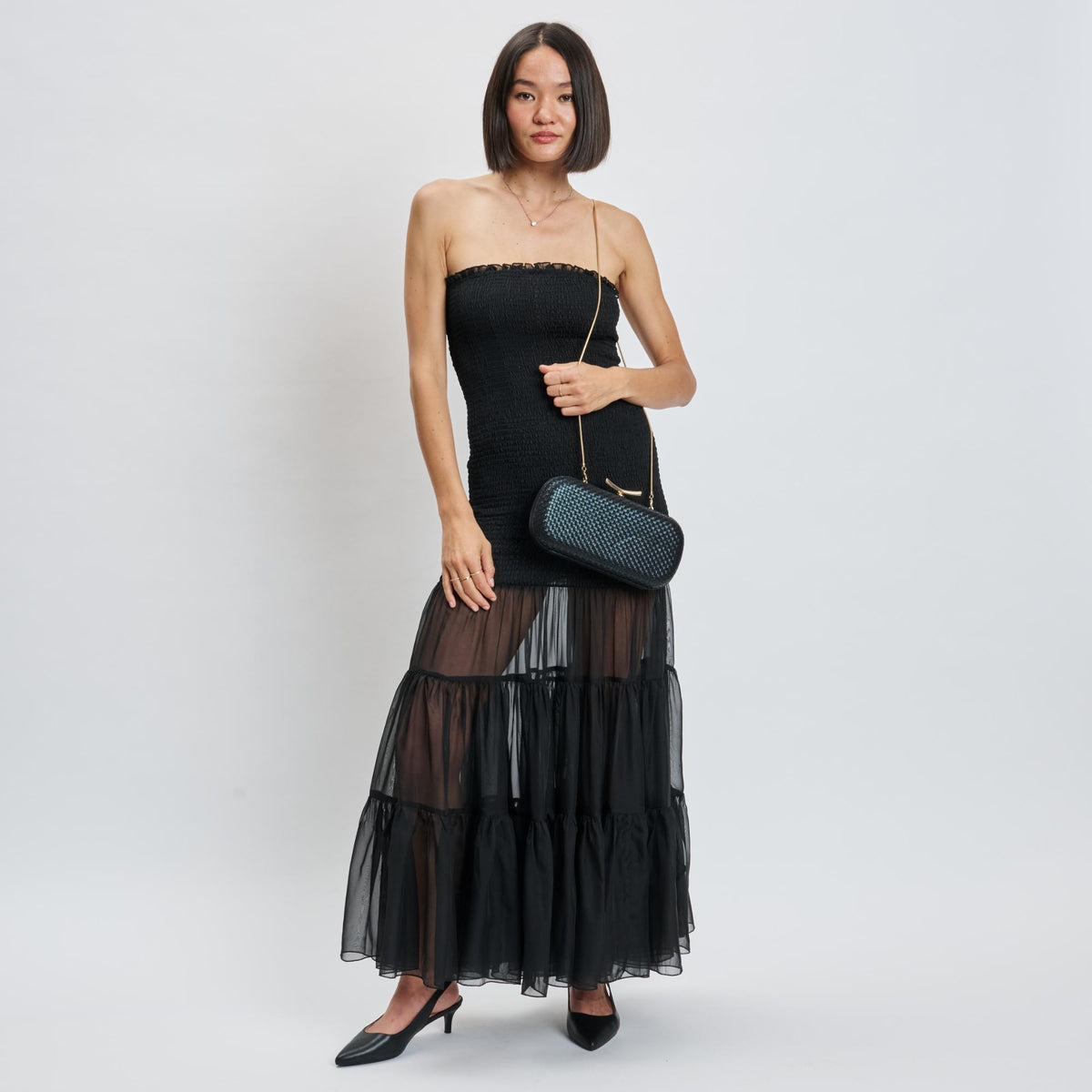 Woman wearing Black Moda Luxe Victoria Evening Bag 842017139447 View 3 | Black