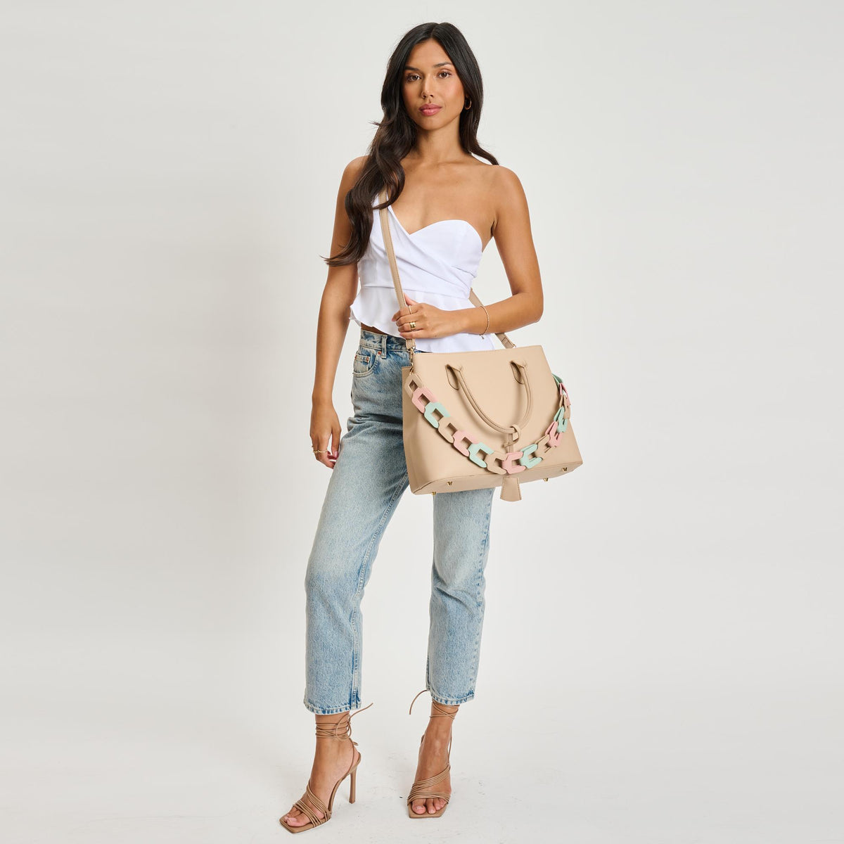 Woman wearing Natural Sol and Selene Regalina Satchel 842017135326 View 4 | Natural
