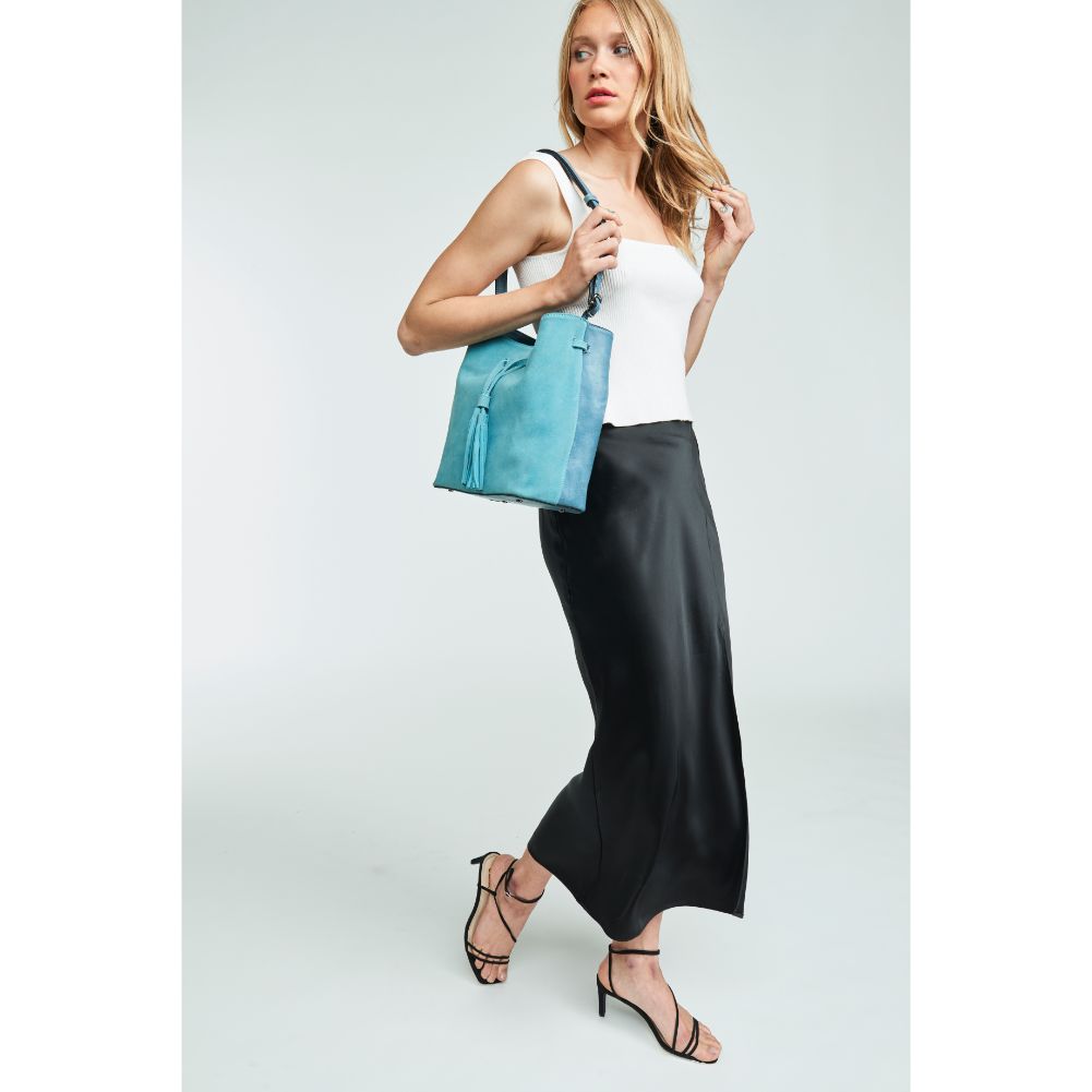 Woman wearing Denim Moda Luxe April Hobo 842017121527 View 2 | Denim
