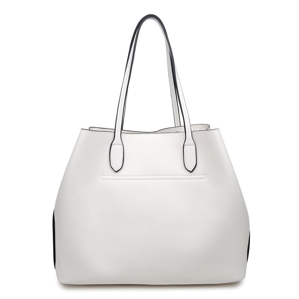 Woman wearing White Moda Luxe Canal Tote 842017113959 View 7 | White
