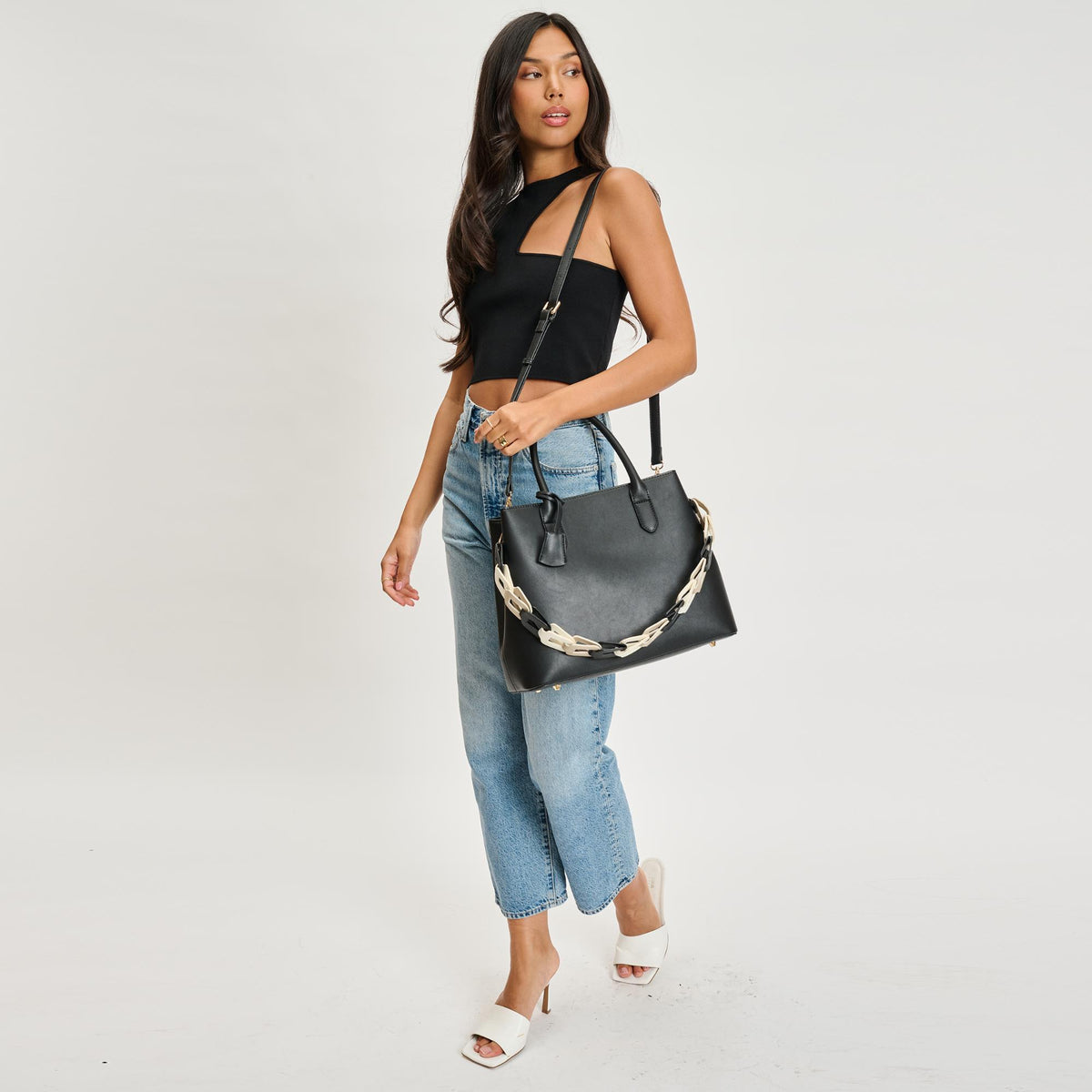 Woman wearing Black Sol and Selene Regalina Satchel 842017135319 View 3 | Black