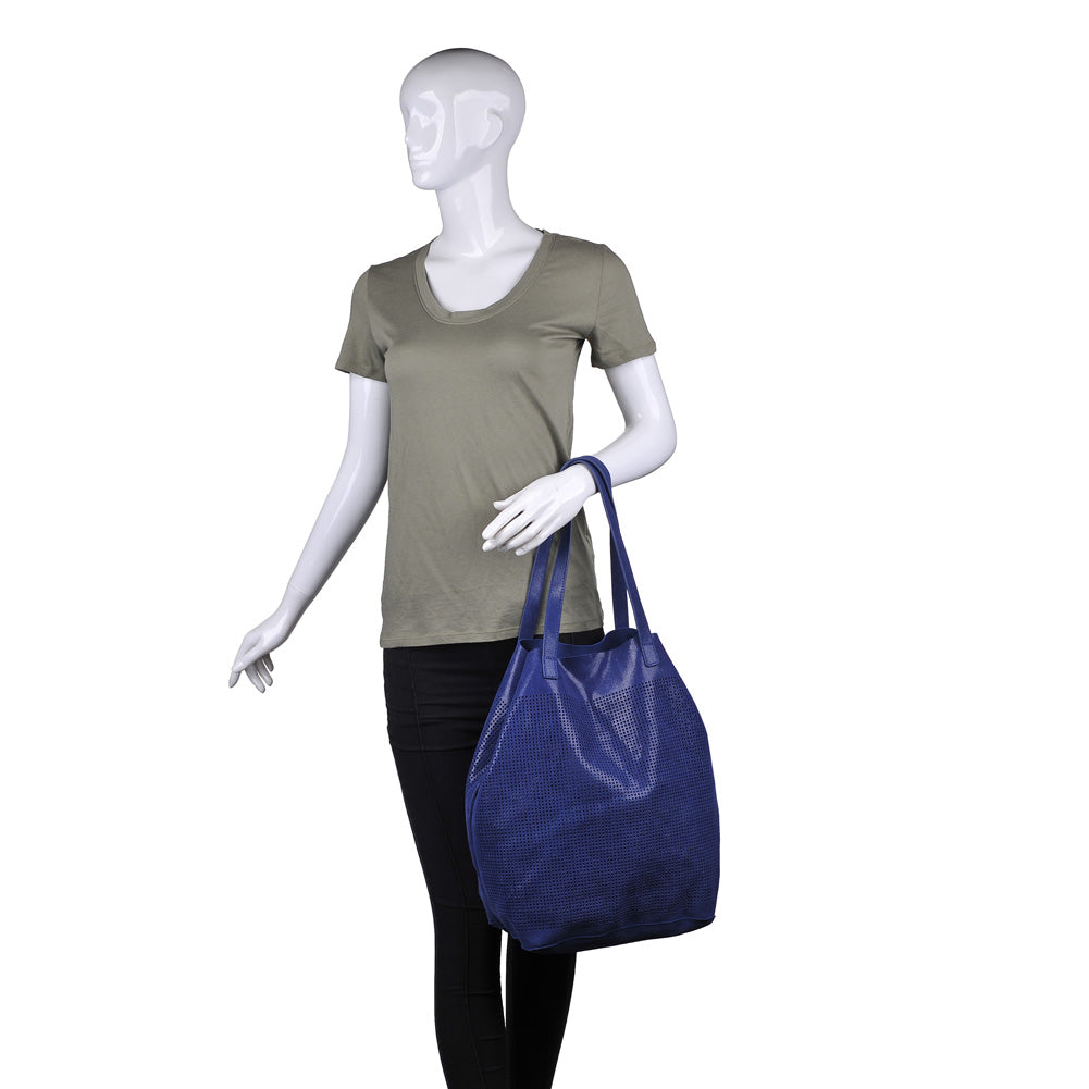 Woman wearing Navy Moda Luxe Stella Tote 842017115359 View 1 | Navy