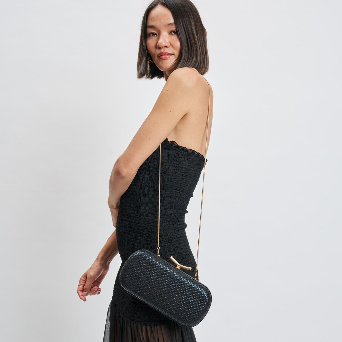 Woman wearing Black Moda Luxe Victoria Evening Bag 842017139447 View 2 | Black