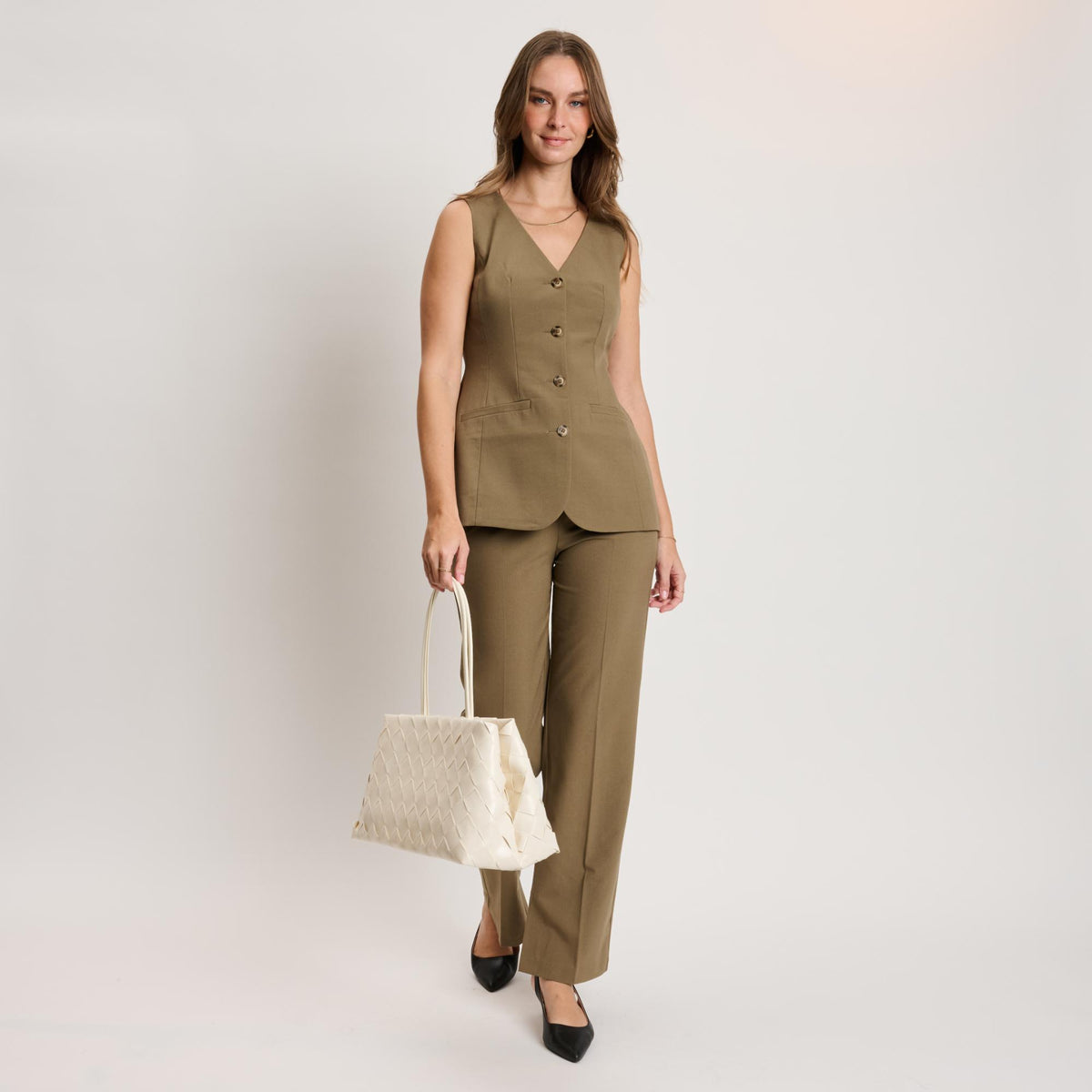 Woman wearing Cream Moda Luxe Elsy Satchel 842017140955 View 3 | Cream