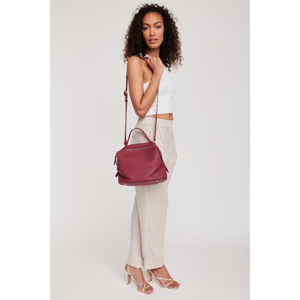 Woman wearing Merlot Moda Luxe Nicole Satchel 842017115472 View 3 | Merlot