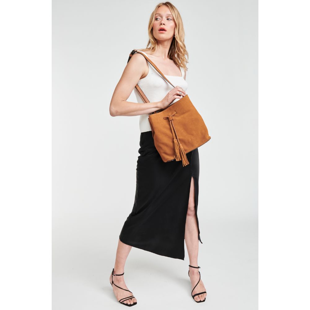 Woman wearing Tan Moda Luxe April Hobo 842017121510 View 2 | Tan