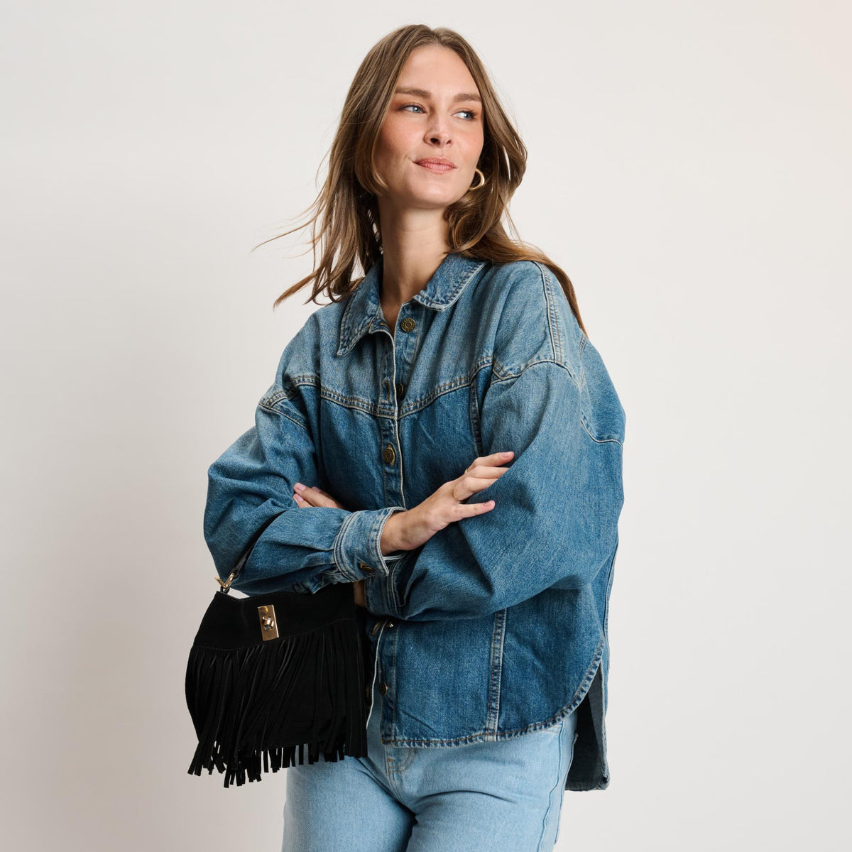 Woman wearing Black Moda Luxe Faith Crossbody 842017139034 View 1 | Black