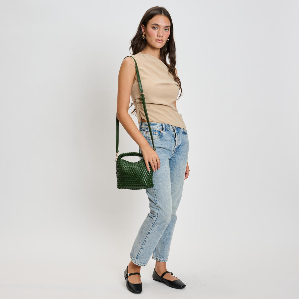 Woman wearing Forest Moda Luxe Jessamine Crossbody 842017135692 View 3 | Forest