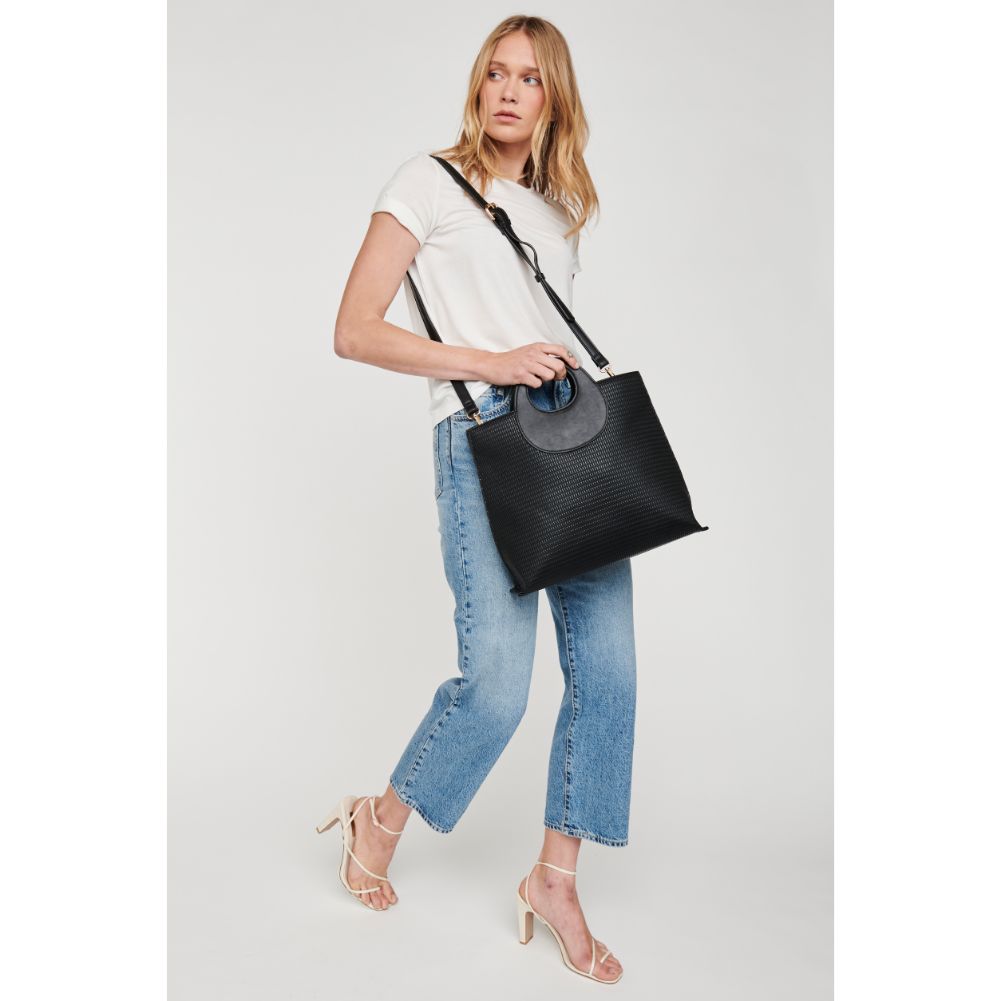 Woman wearing Black Moda Luxe Sienna Tote 842017124719 View 4 | Black