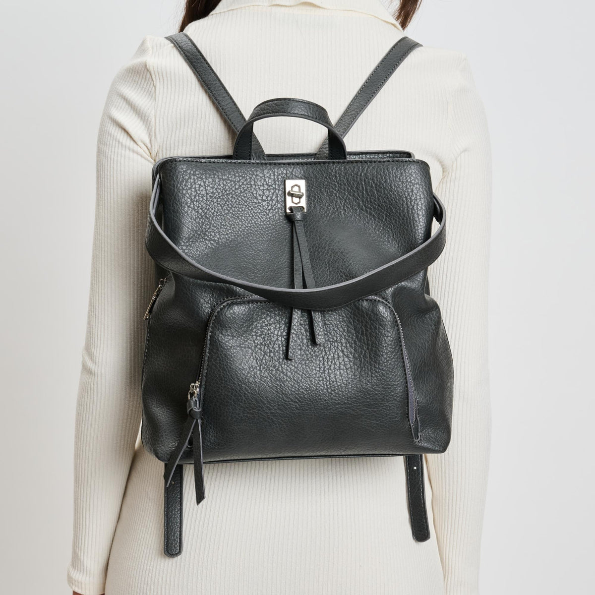 Woman wearing Grey Moda Luxe Genevieve Backpack 842017136118 View 1 | Grey