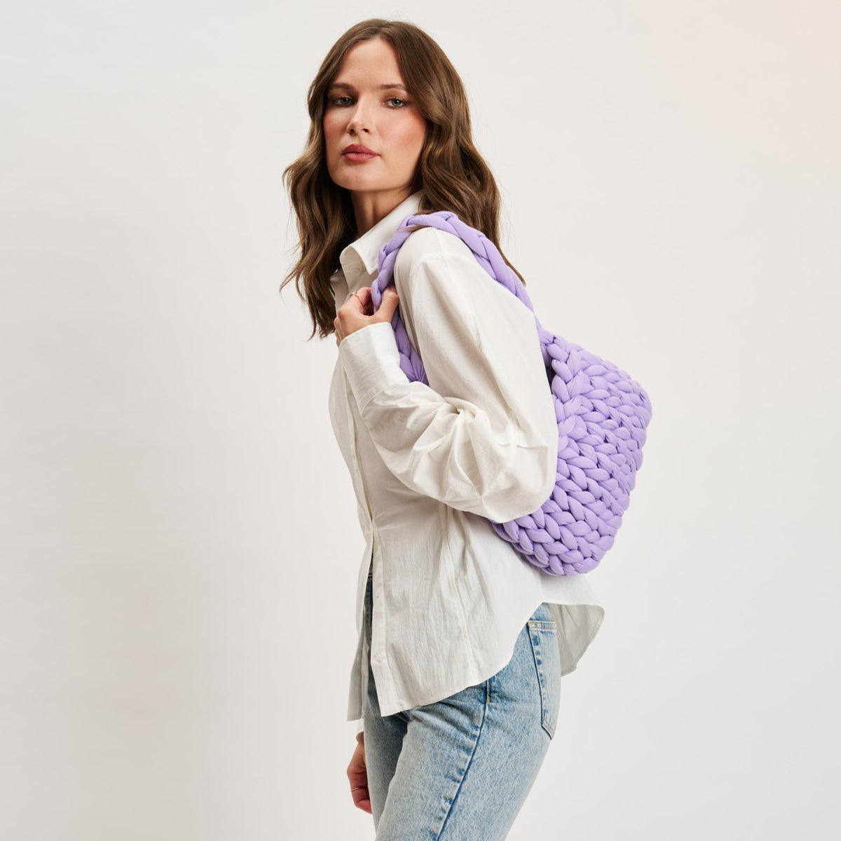 Woman wearing Lilac Moda Luxe Trendelle Hobo 842017134947 View 3 | Lilac