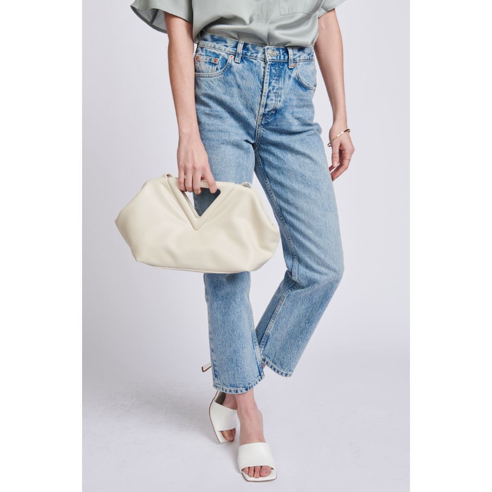 Woman wearing Oatmilk Moda Luxe Kendra Crossbody 842017129059 View 2 | Oatmilk
