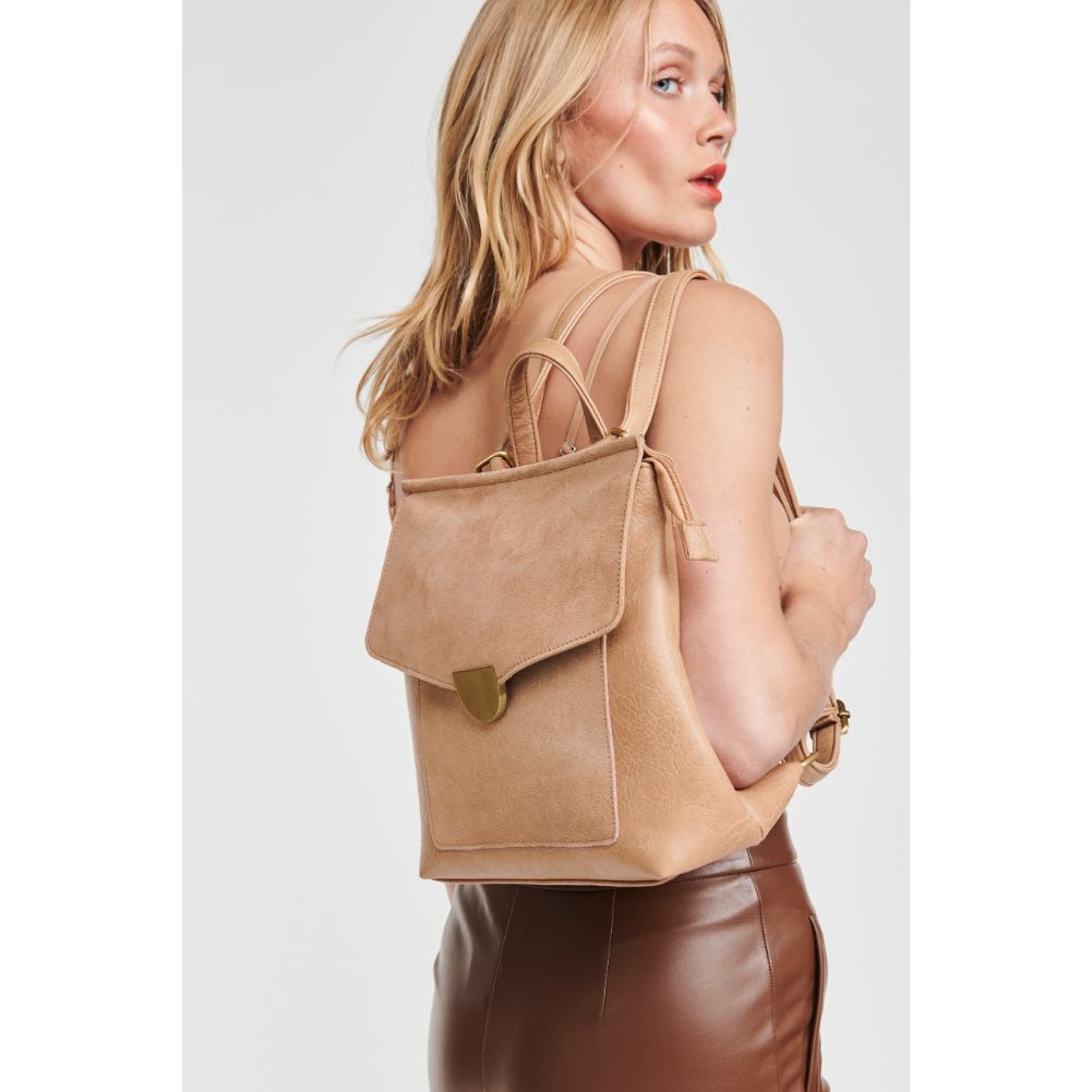 Woman wearing Camel Sol and Selene Lynn Backpack 842017127475 View 2 | Camel