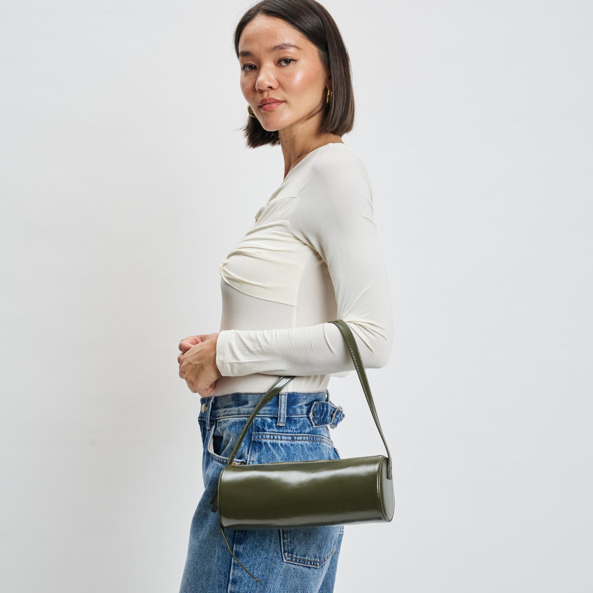 Woman wearing Sage Moda Luxe Mila Shoulder Bag 842017139287 View 2 | Sage