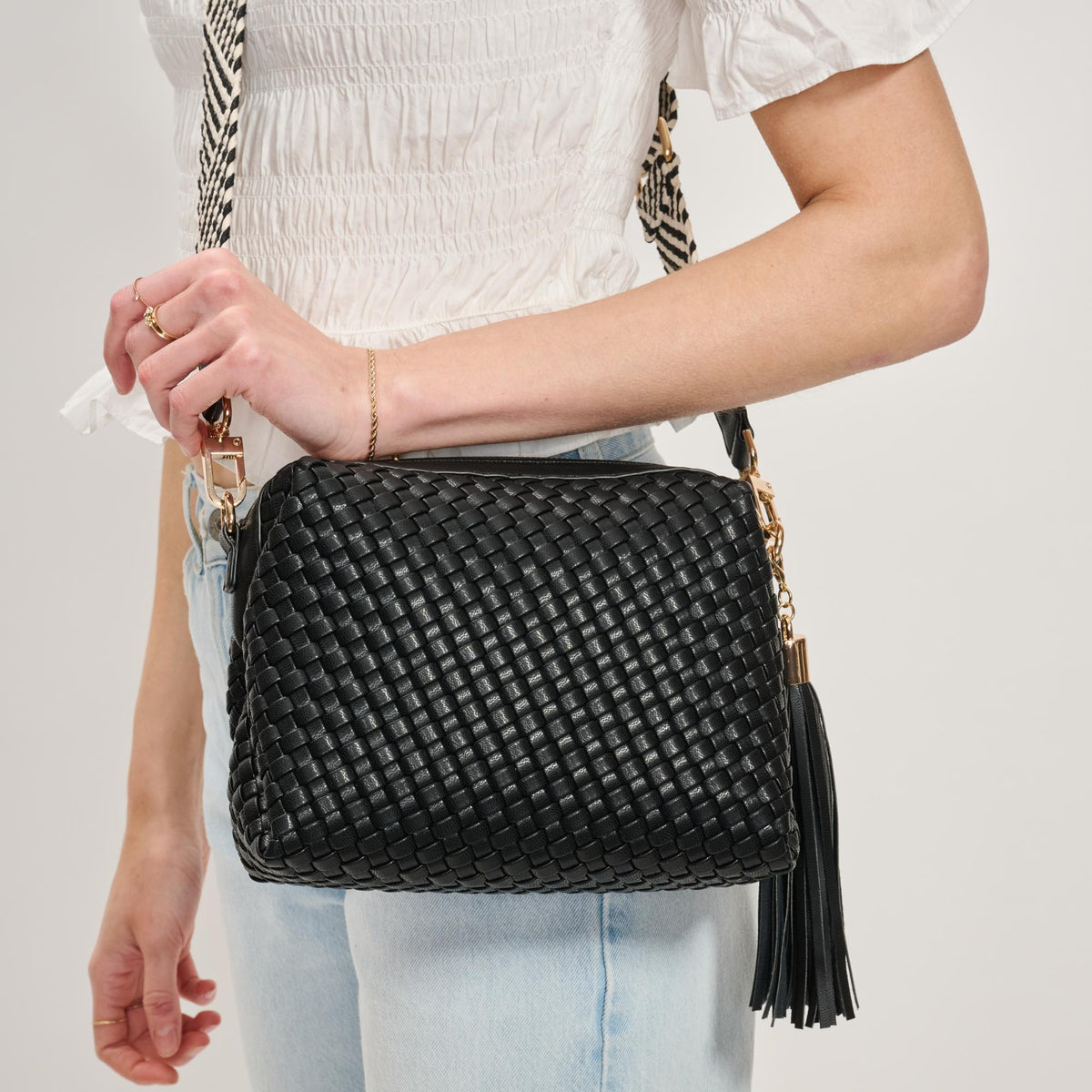 Woman wearing Black Moda Luxe Roxana Crossbody 842017137450 View 4 | Black