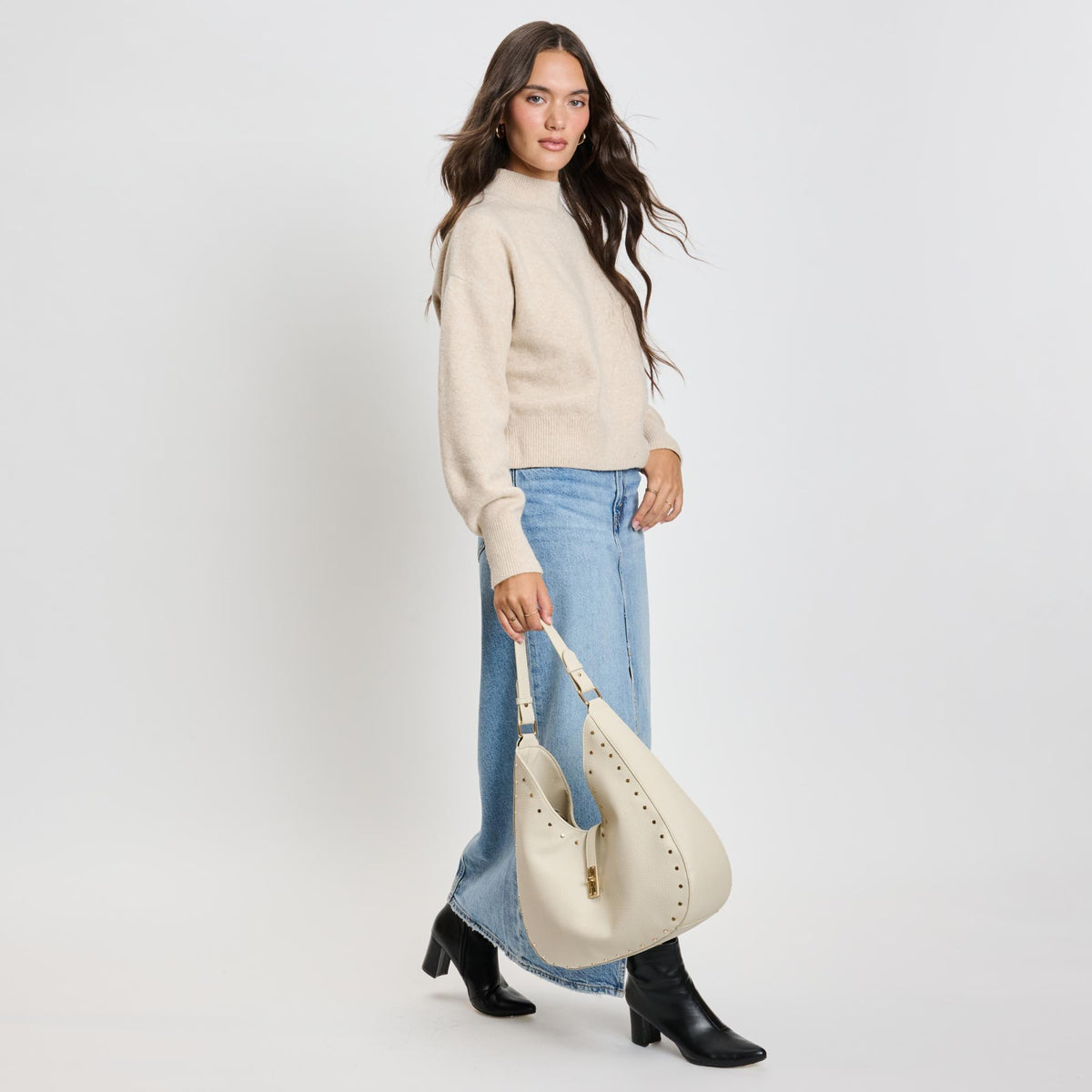 Woman wearing Cream Moda Luxe Olivia Hobo 842017136149 View 2 | Cream