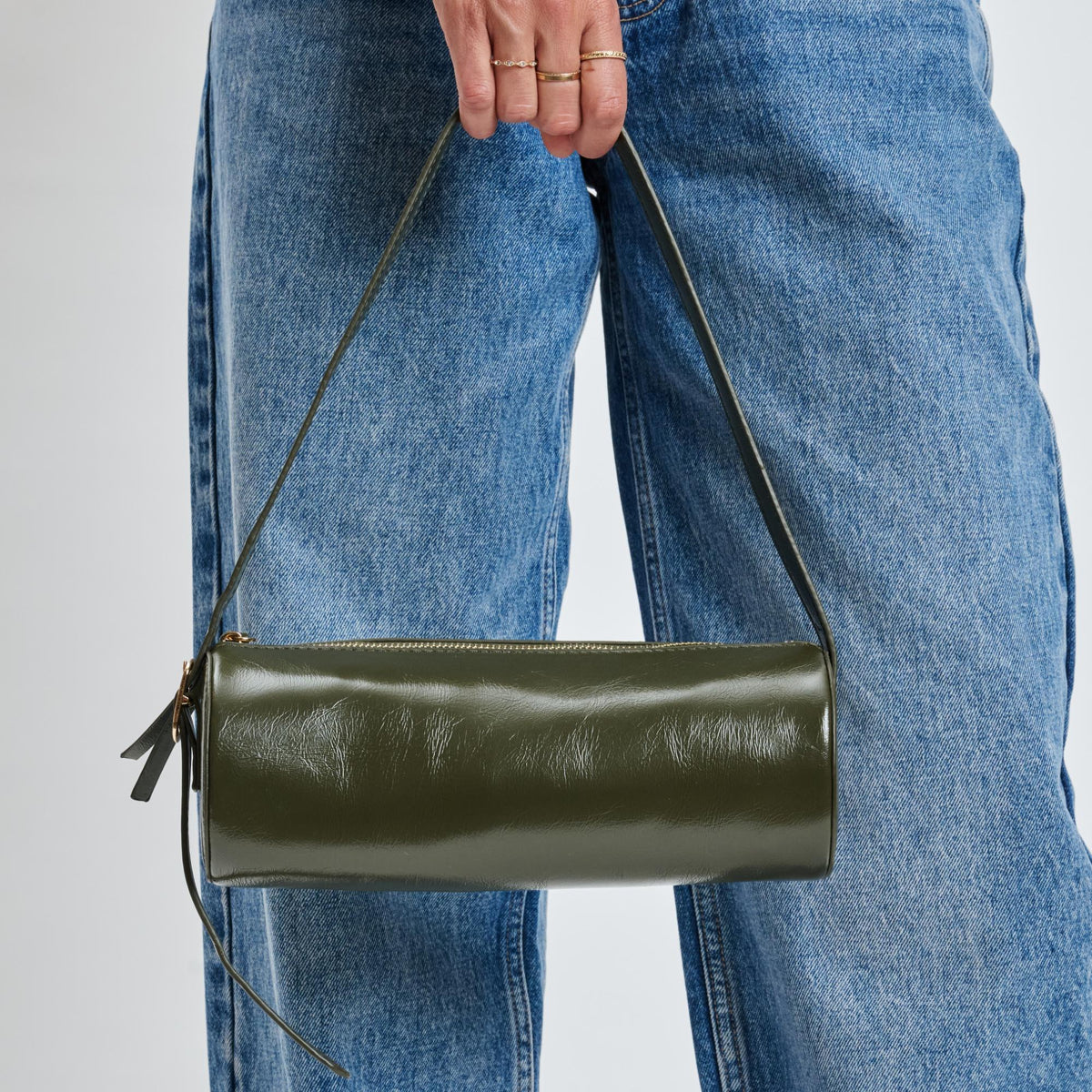 Woman wearing Sage Moda Luxe Mila Shoulder Bag 842017139287 View 4 | Sage