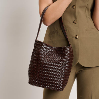 Woman wearing Espresso Moda Luxe Viva Tote 842017140917 View 1 | Espresso