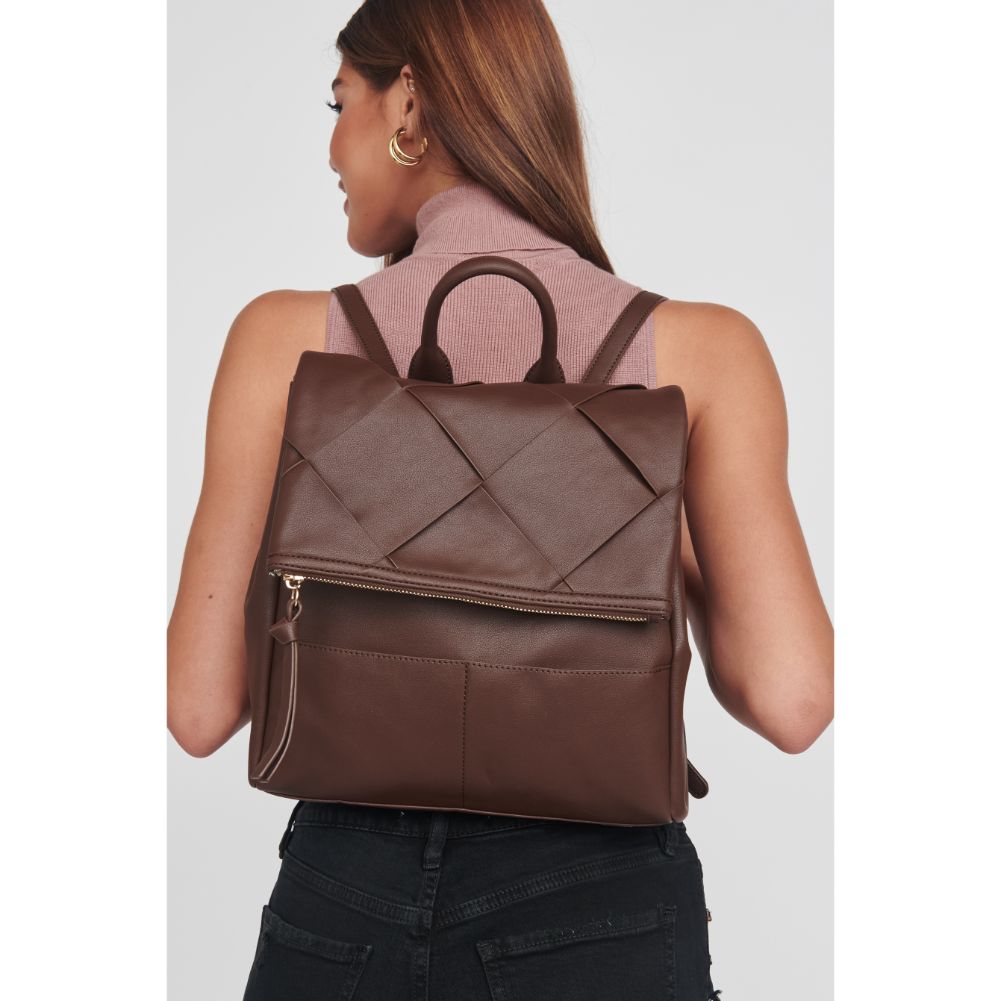 Woman wearing Chocolate Moda Luxe Ryan Backpack 842017128809 View 1 | Chocolate