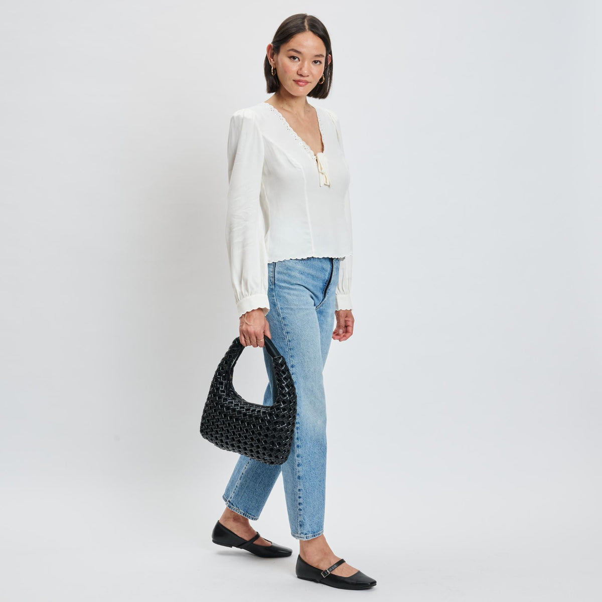 Woman wearing Black Moda Luxe Richelle Hobo 842017137511 View 3 | Black