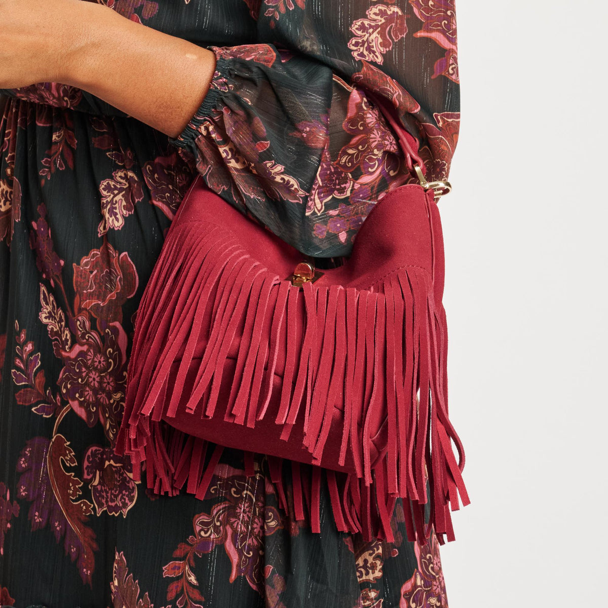 Woman wearing Red Moda Luxe Faith Crossbody 842017139065 View 4 | Red