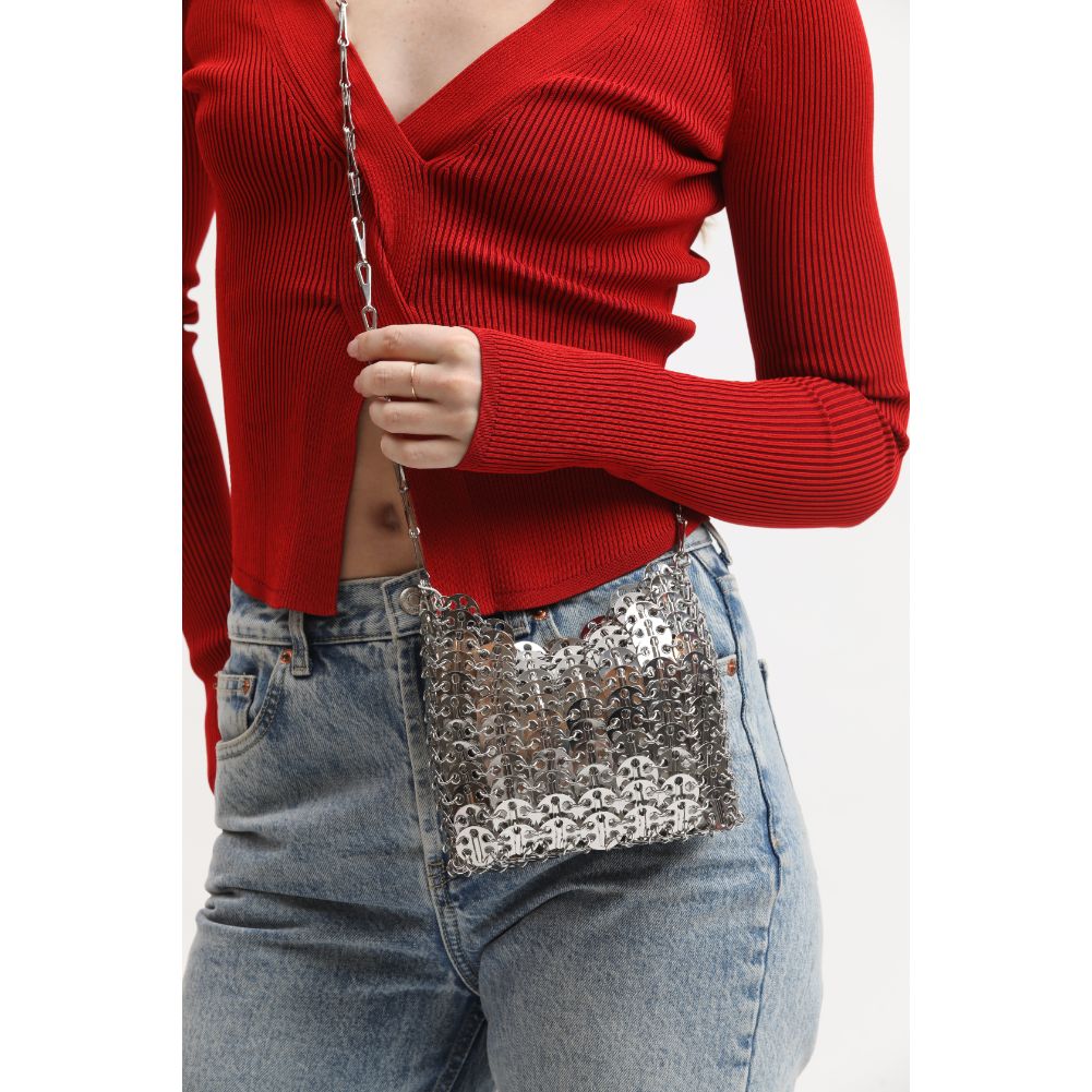 Woman wearing Silver Sol and Selene Gwen Evening Bag 842017133391 View 1 | Silver