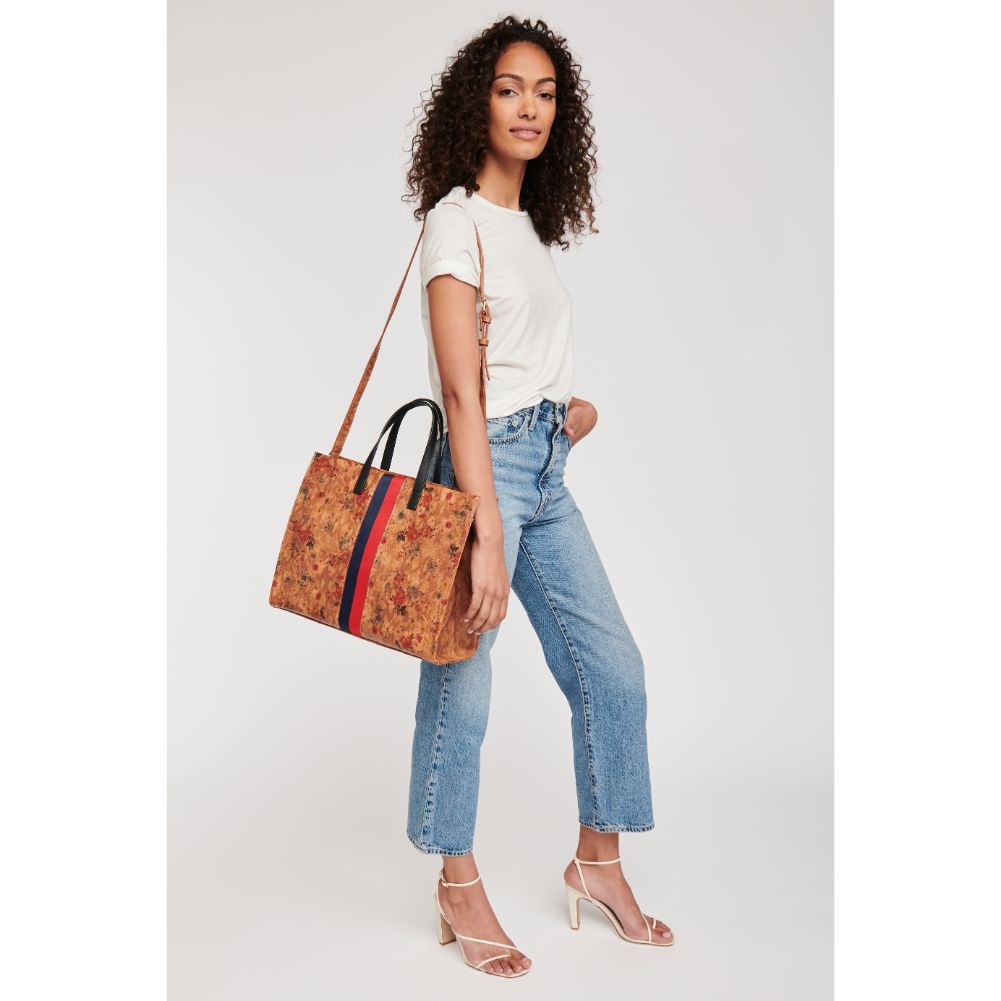 Woman wearing Tan Moda Luxe Julian Print Tote 842017118527 View 3 | Tan