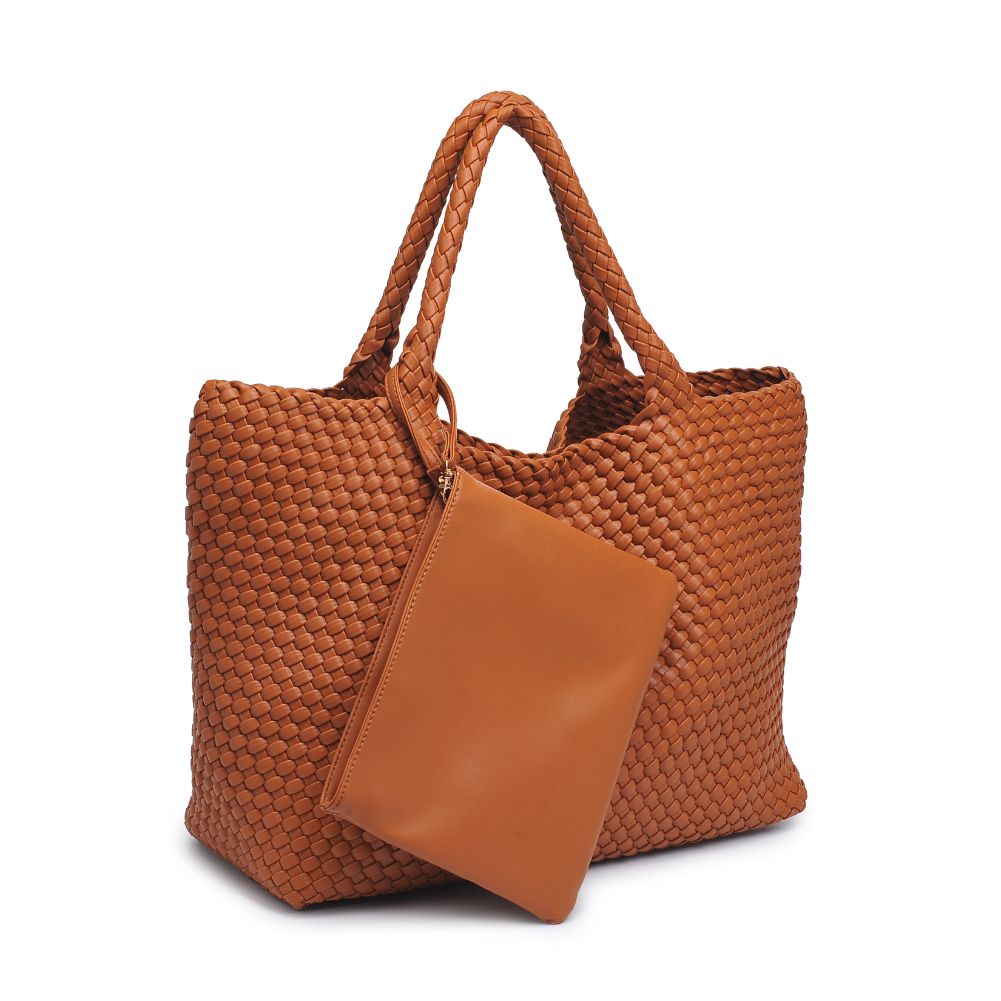 Woman wearing Tan Moda Luxe Solana Tote 842017132172 View 6 | Tan