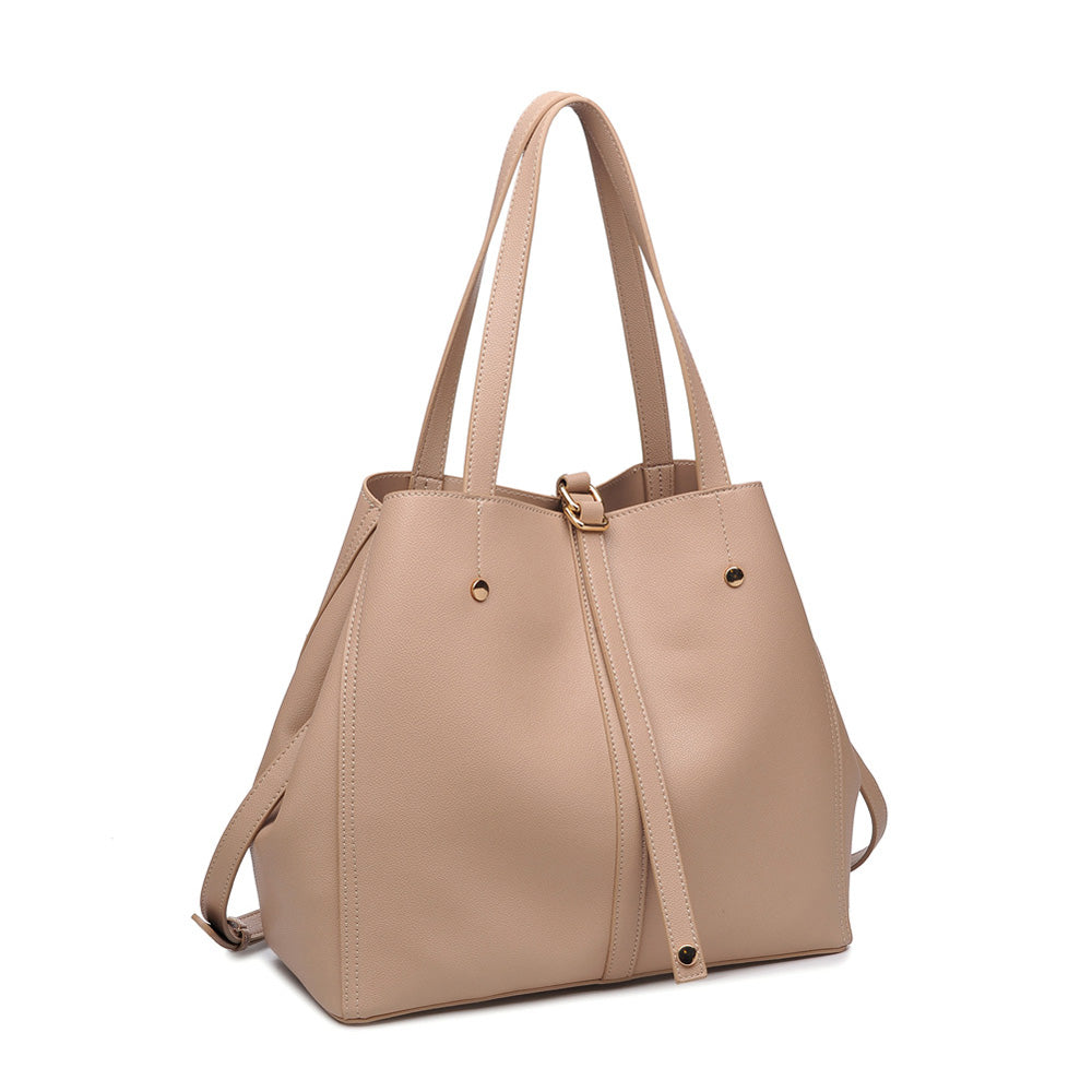 Woman wearing Natural Moda Luxe Josephine Satchel 842017116882 View 6 | Natural