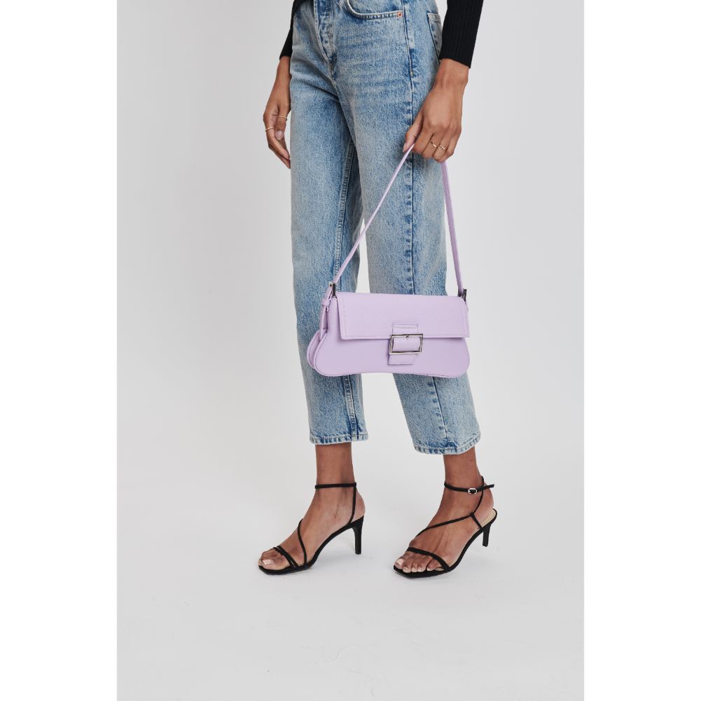 Woman wearing Lavender Moda Luxe Fia Shoulder Bag 842017132585 View 2 | Lavender