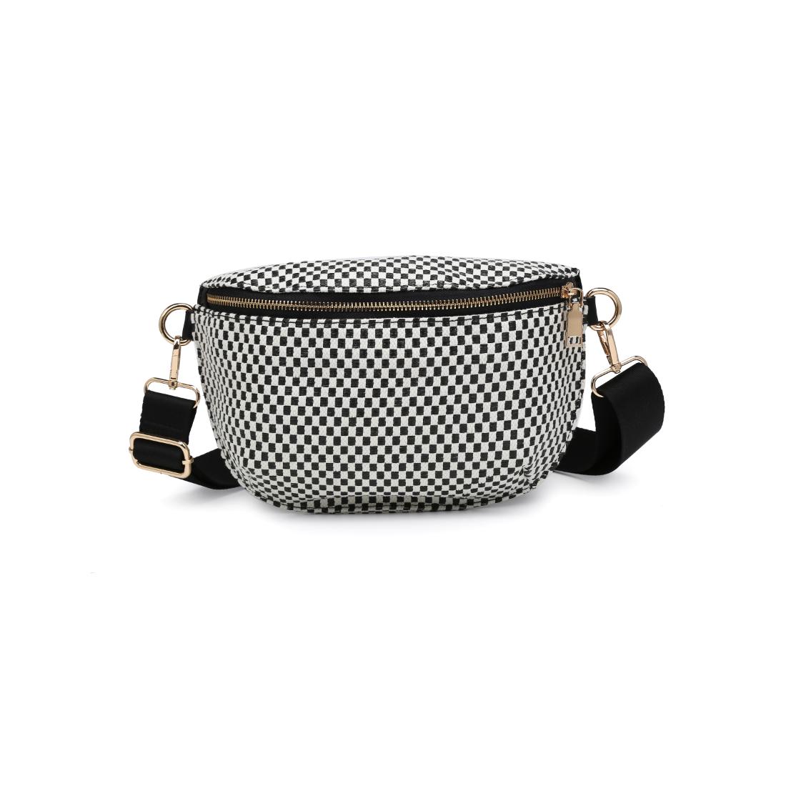 Woman wearing Black White Moda Luxe Gizelle - Small Checker Belt Bag 842017141020 View 5 | Black White